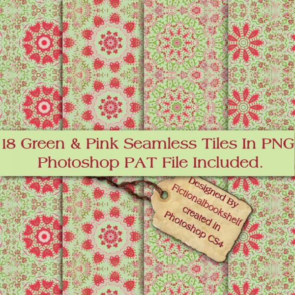 18 Seamless Tiles In Green And Pink Floral